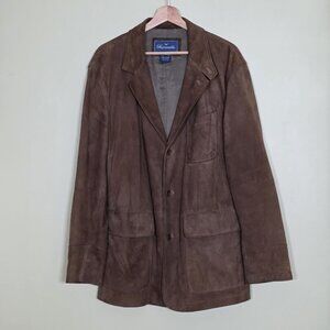 Faconnable Goatskin Suede Jacket Mens L Brown Buttons Pockets Lined 90s Preppy